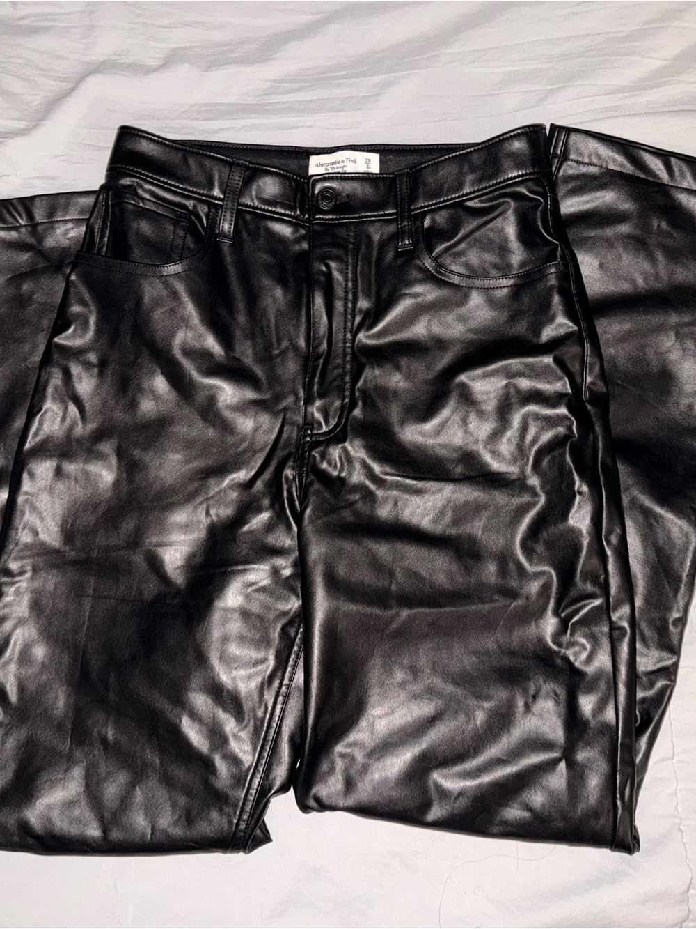 Abercrombie & Fitch Women's Black Straight Leg Faux Leather Jeans